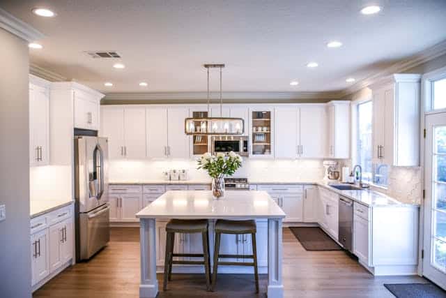 Refinished kitchen cabinets by Crocker Home Painting in Hinckley, Ohio.