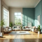 Beautifully painted modern living room with low VOC paint in calming tones.