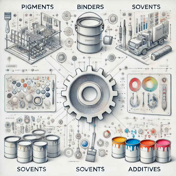 Understanding the four main ingredients in paint: pigments, binders, solvents, and additives.