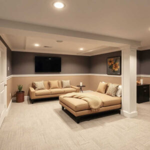 Bright and inviting basement living area with fresh paint colors