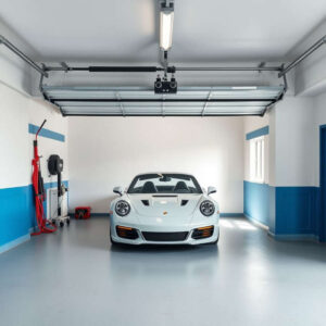 Finished and painted garage with organized space