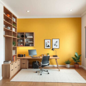 freshly painted home office with clean trim and accent wall