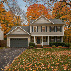 Newly painted porch steps and bold front door enhance fall curb appeal