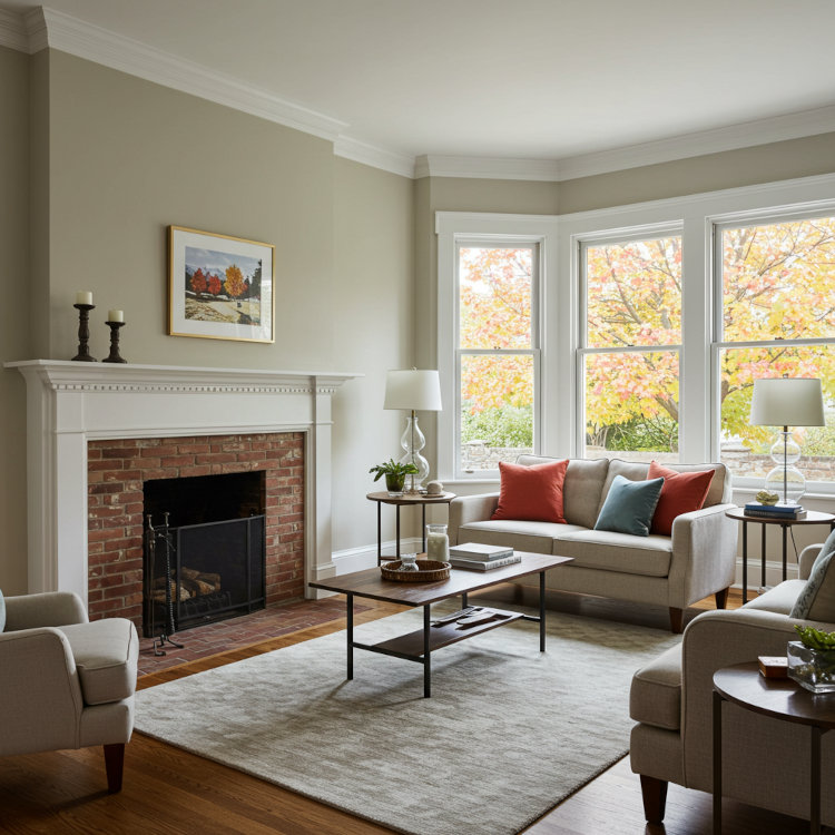 Avon Ohio living room with freshly painted neutral walls and warm natural light