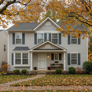 Freshly painted Avon Ohio suburban home exterior with light gray siding and white trim