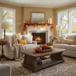 Ohio living room with freshly painted beige walls and Thanksgiving décor