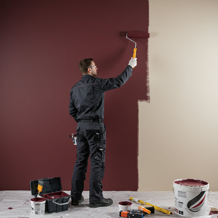 Professional painter in Ohio creating clean lines and smooth coverage on an interior wall