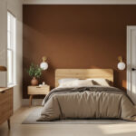 Ohio bedroom featuring Benjamin Moore Silhouette AF-655 accent wall with warm neutrals and natural textures.
