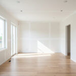 Freshly repaired drywall walls in an Ohio living room prepped for painting