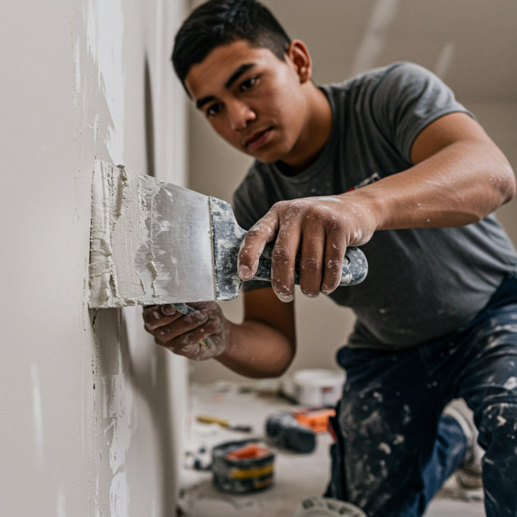 Professional drywall repair in Ohio with joint compound applied to wall