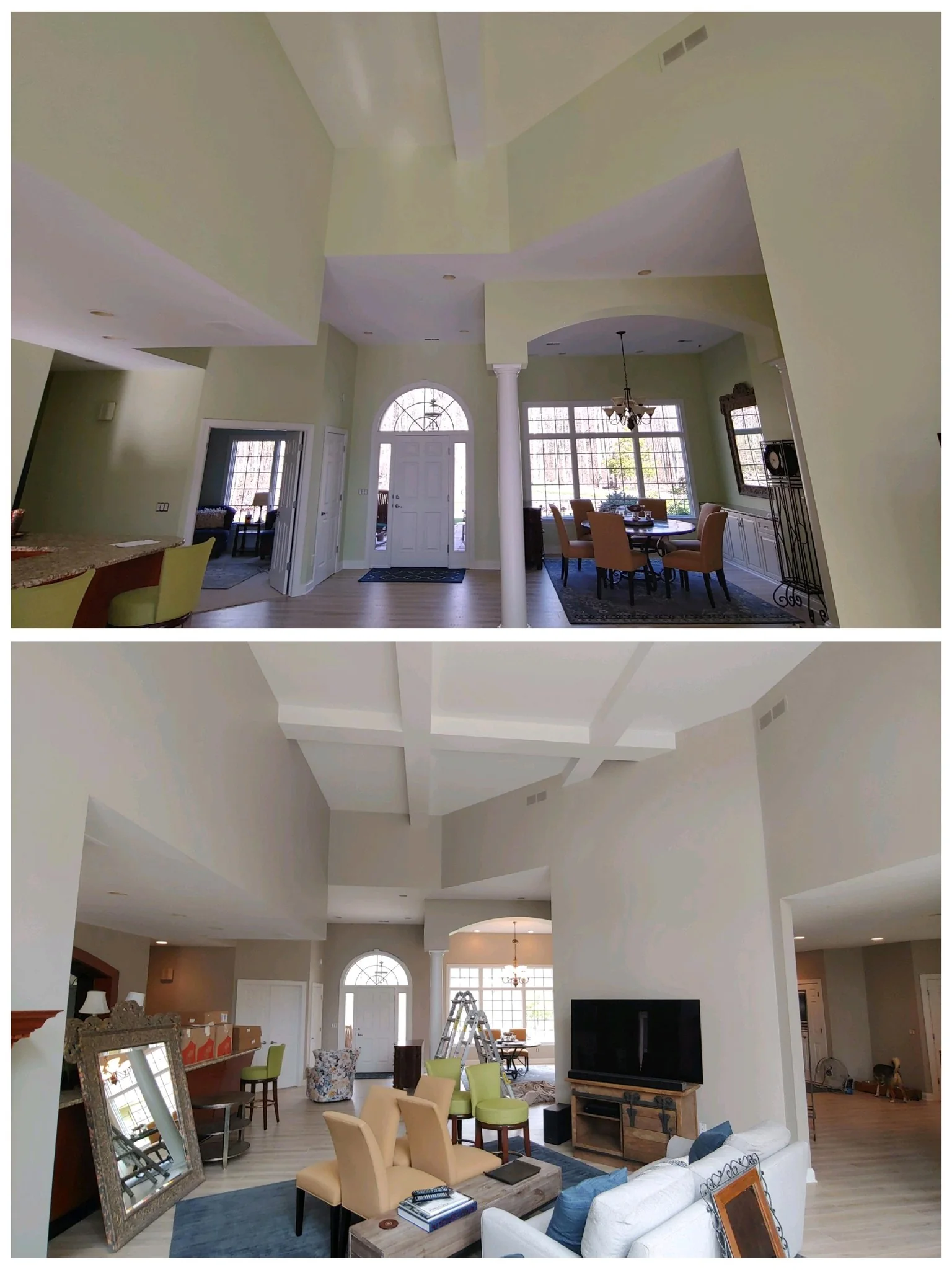 Repainted two story entry foyer with staircase